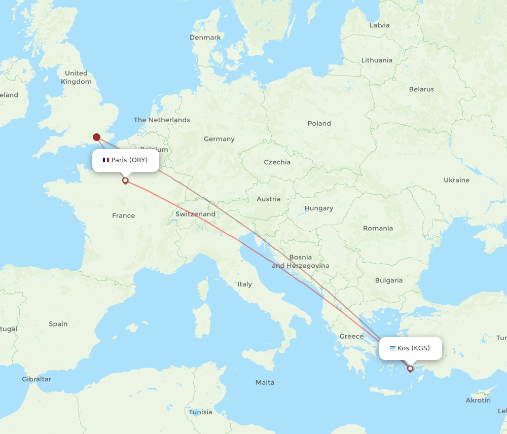 ORY to KGS flights and routes map
