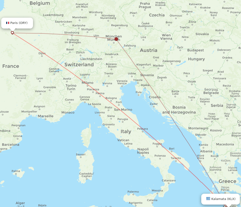 ORY to KLX flights and routes map