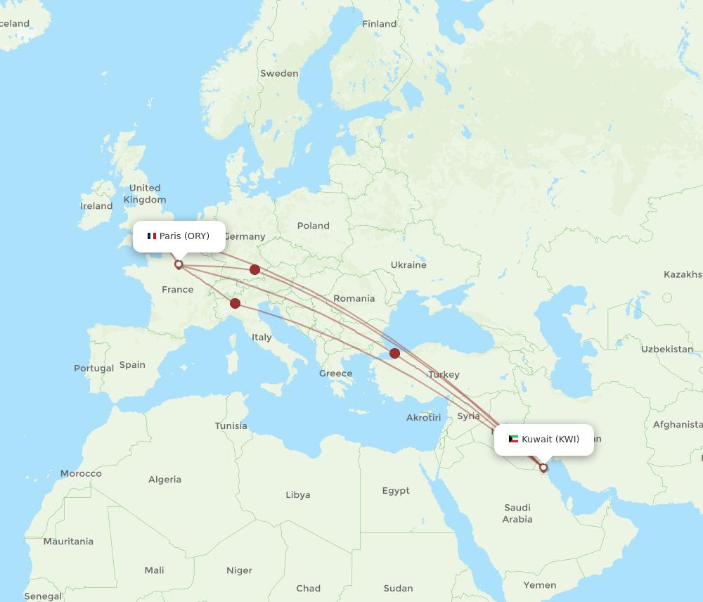 ORY-KWI flight routes