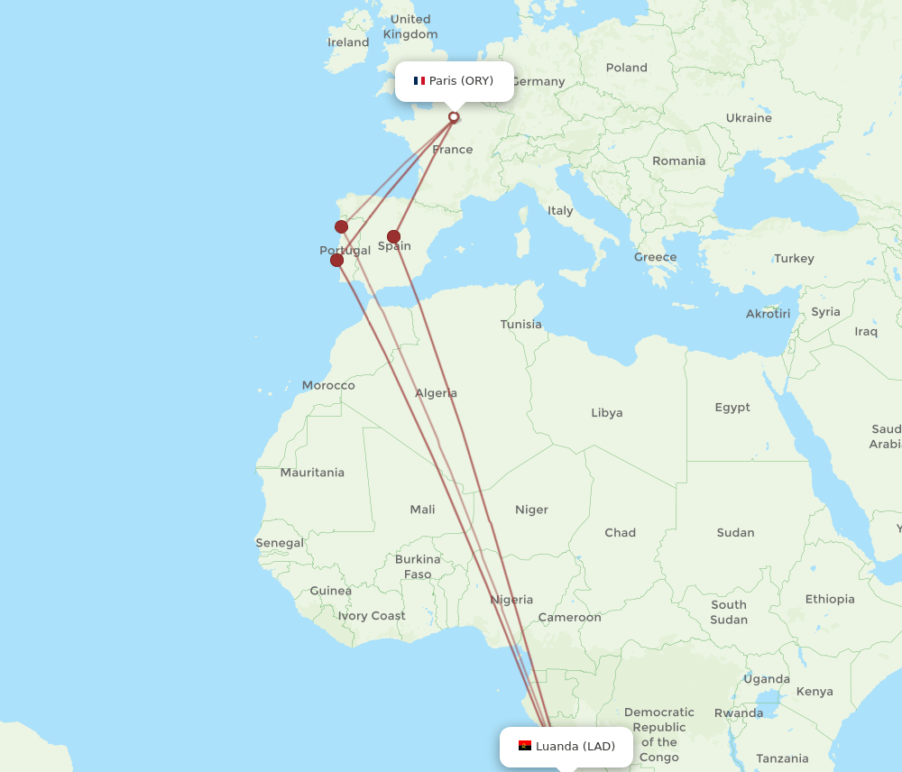 ORY-LAD flight routes