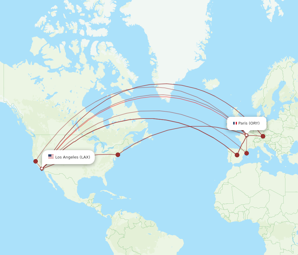 ORY to LAX flights and routes map