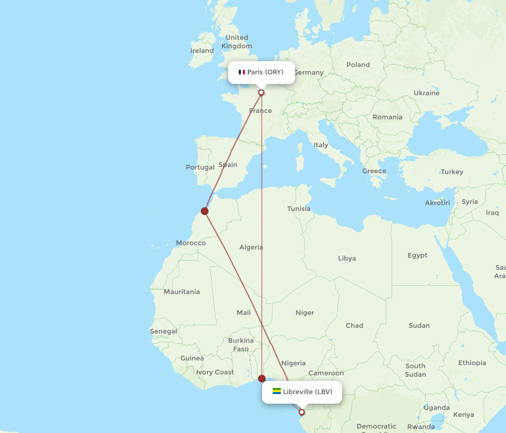 ORY-LBV flight routes