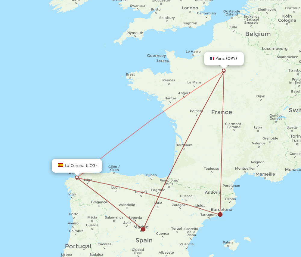 ORY-LCG flight routes