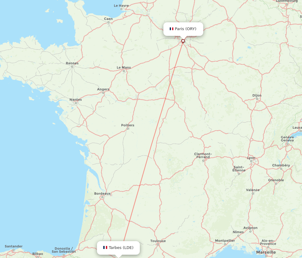 ORY to LDE flights and routes map