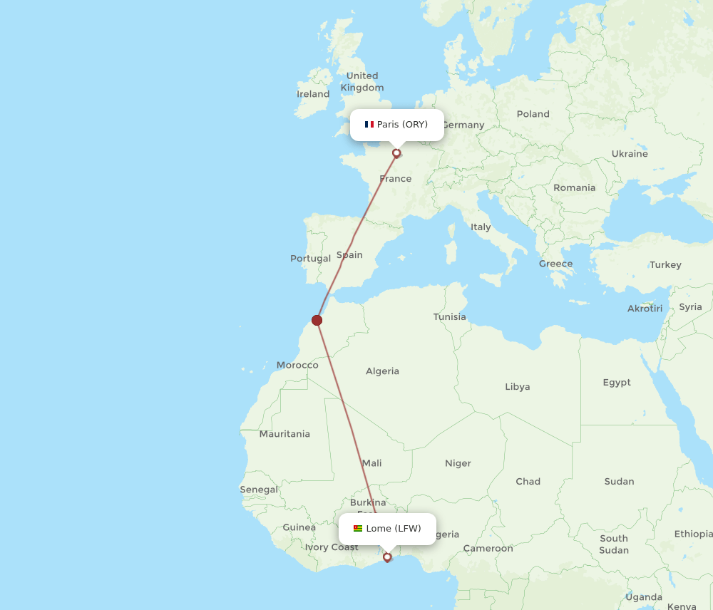 ORY-LFW flight routes