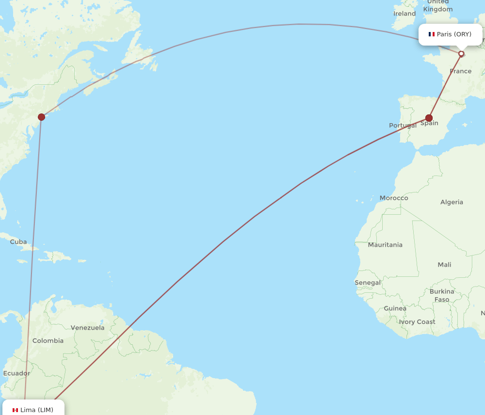 ORY to LIM flights and routes map