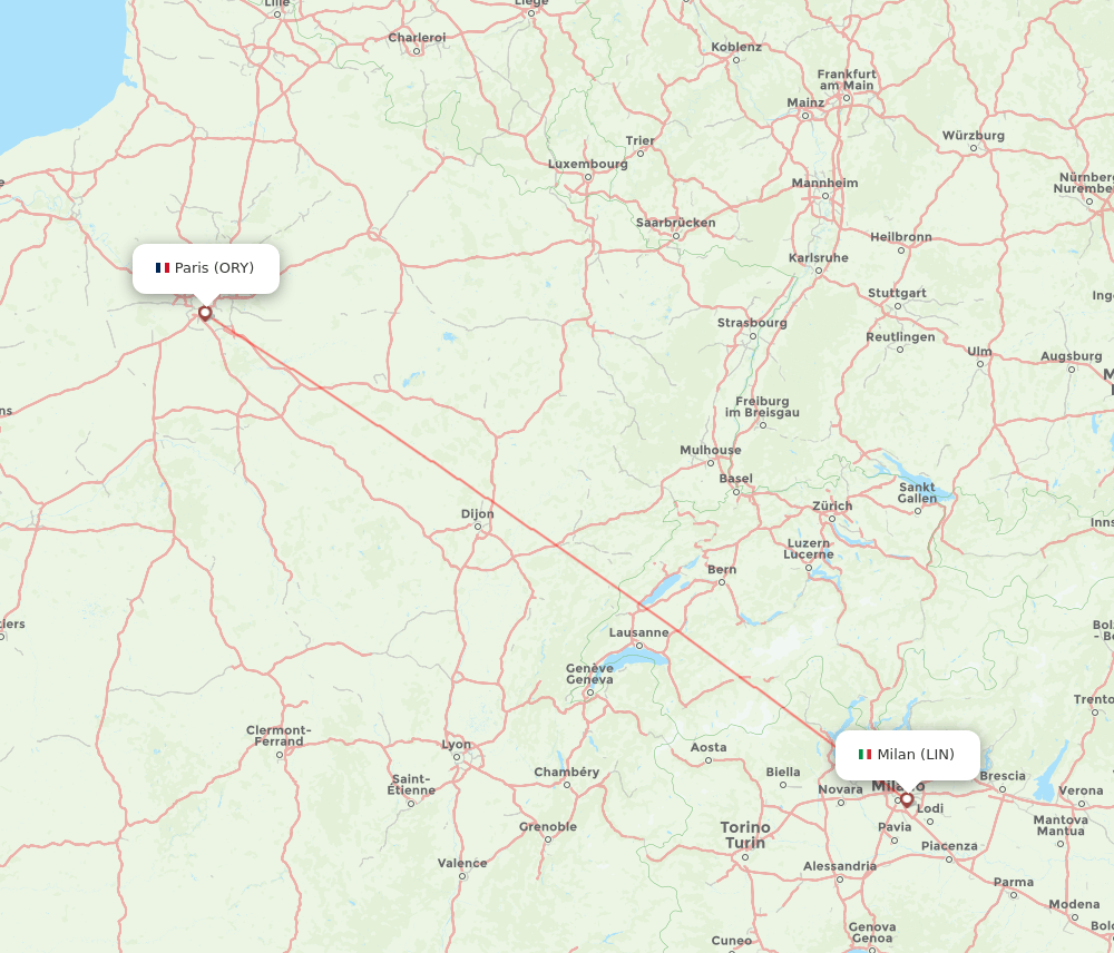 Paris - Milan route map and flight paths