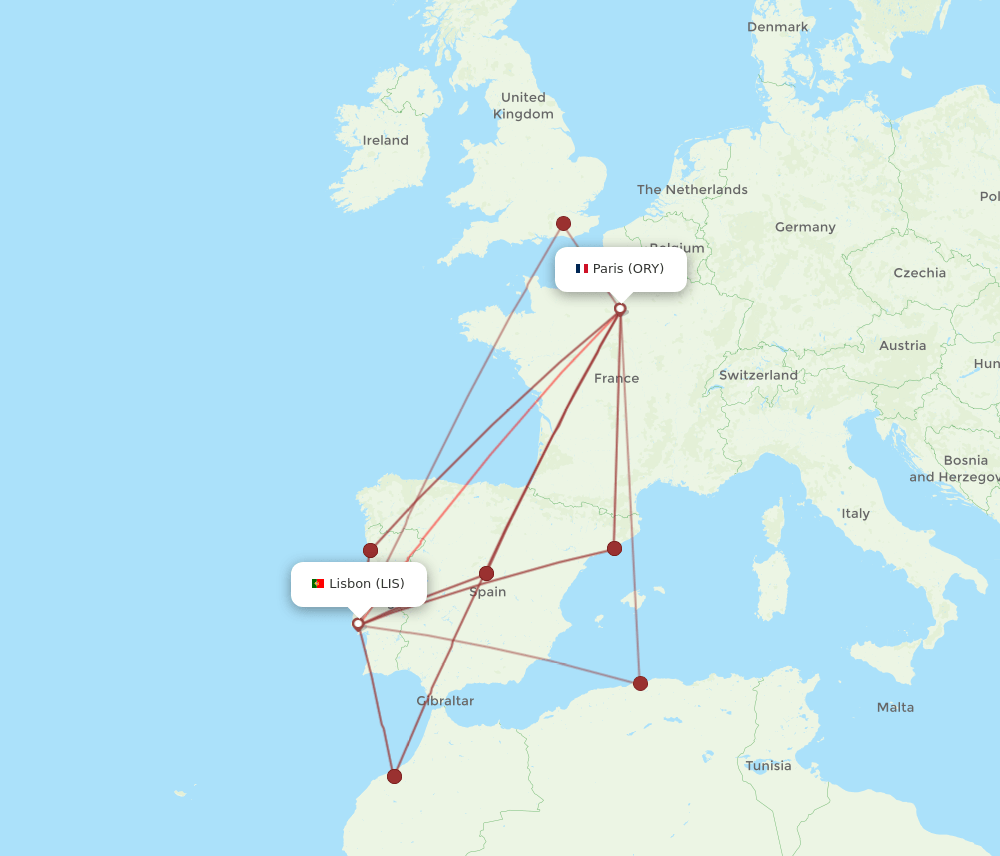 ORY to LIS flights and routes map