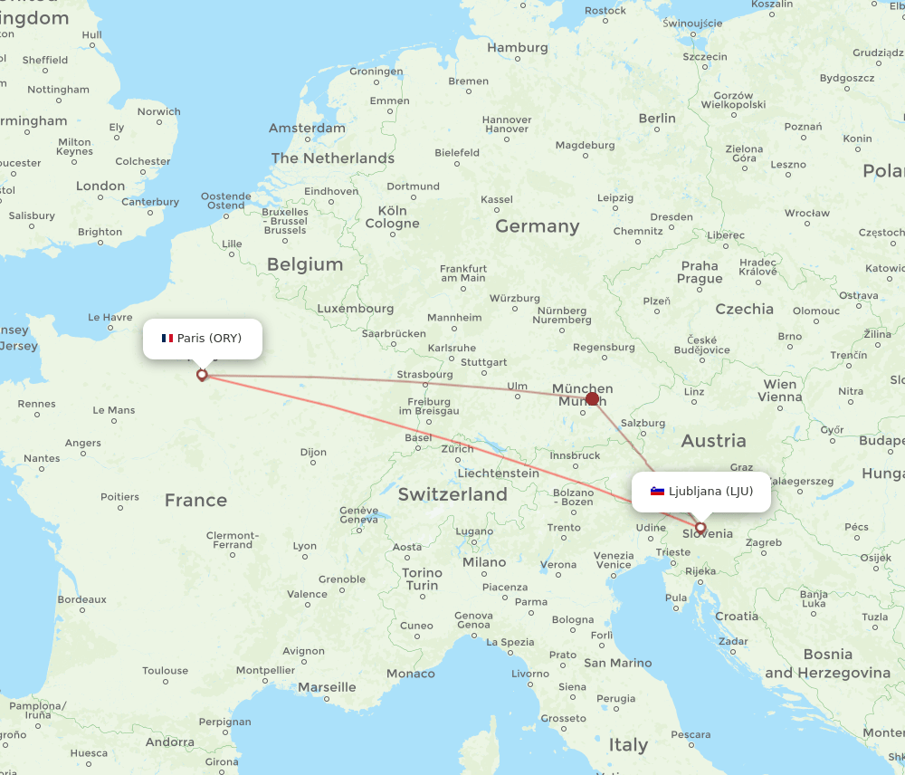 ORY to LJU flights and routes map