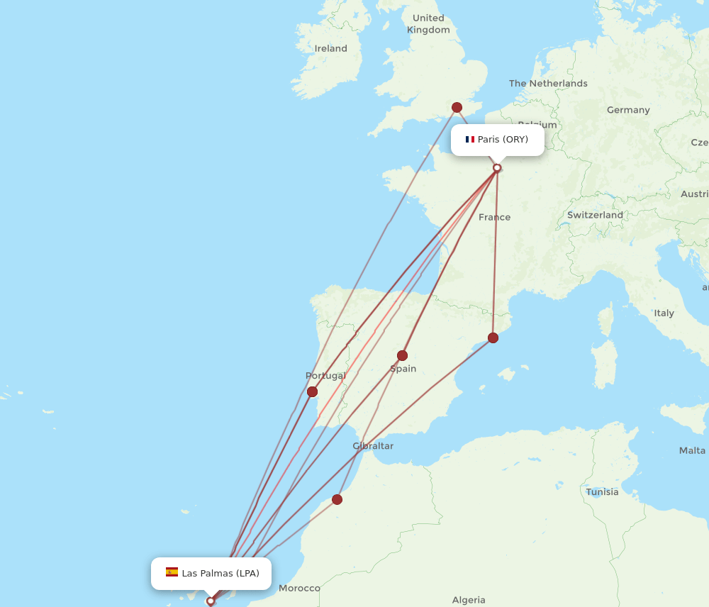 ORY to LPA flights and routes map