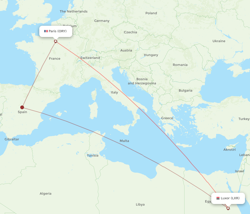 ORY to LXR flights and routes map