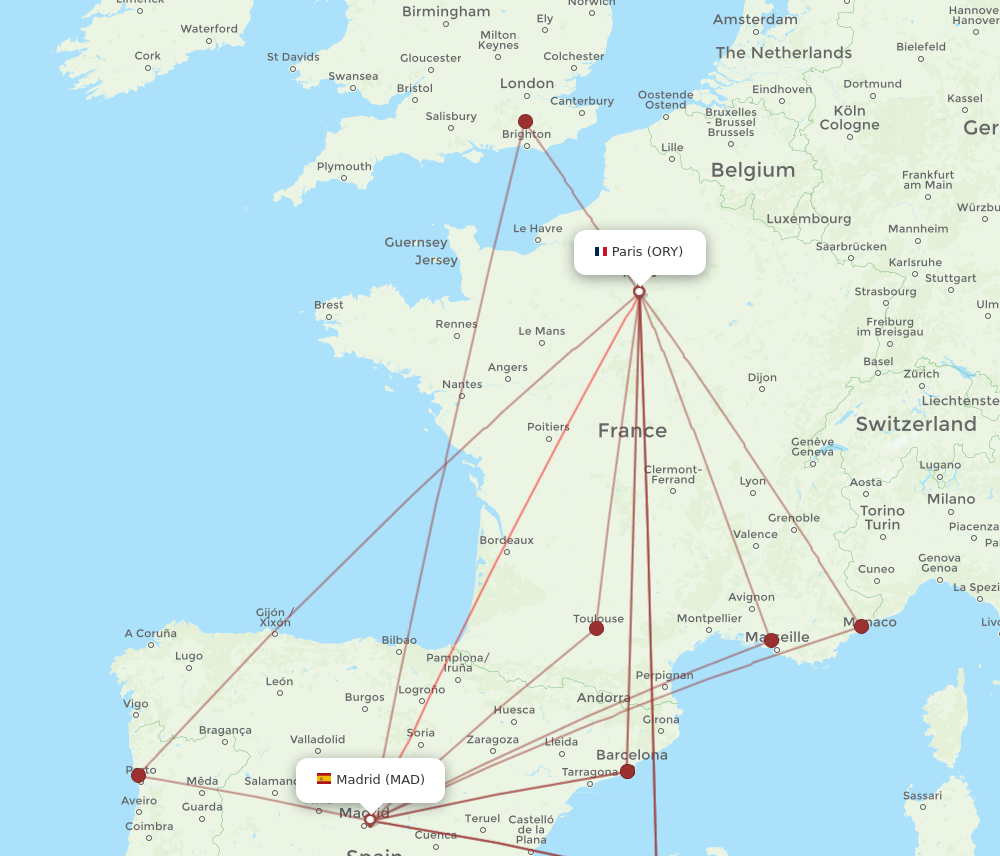 ORY to MAD flights and routes map
