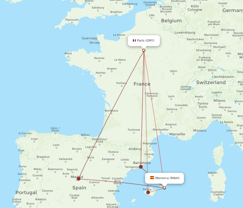 ORY-MAH flight routes