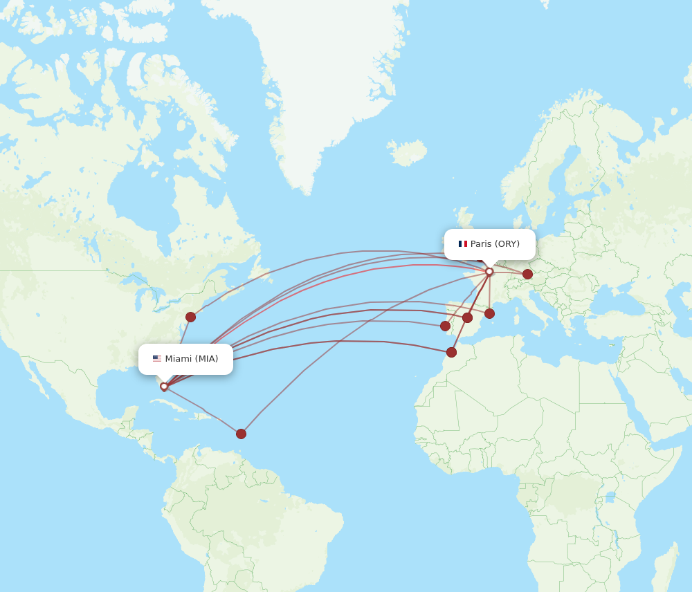 ORY to MIA flights and routes map