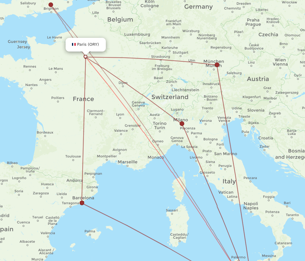 ORY to MLA flights and routes map