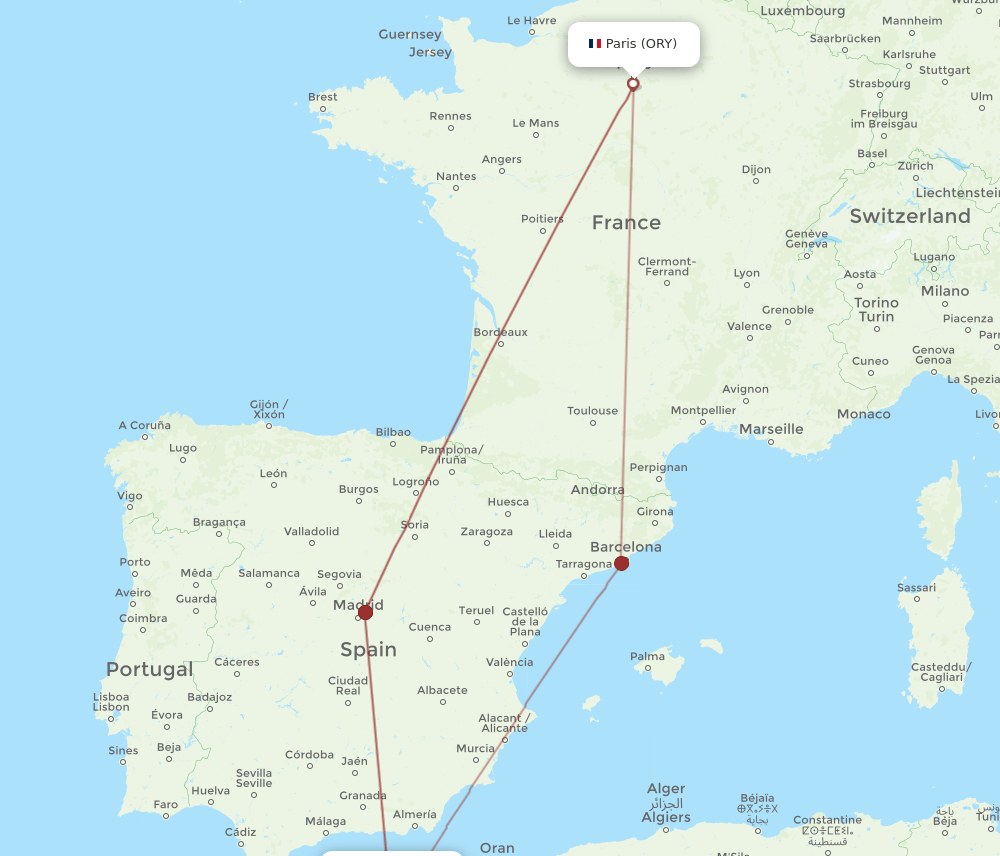 ORY to MLN flights and routes map