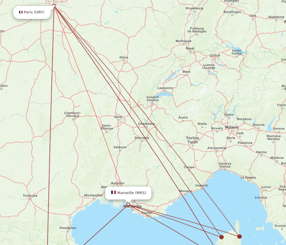 ORY to MRS flights and routes map