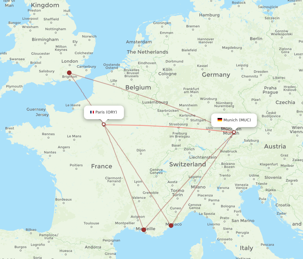 ORY to MUC flights and routes map