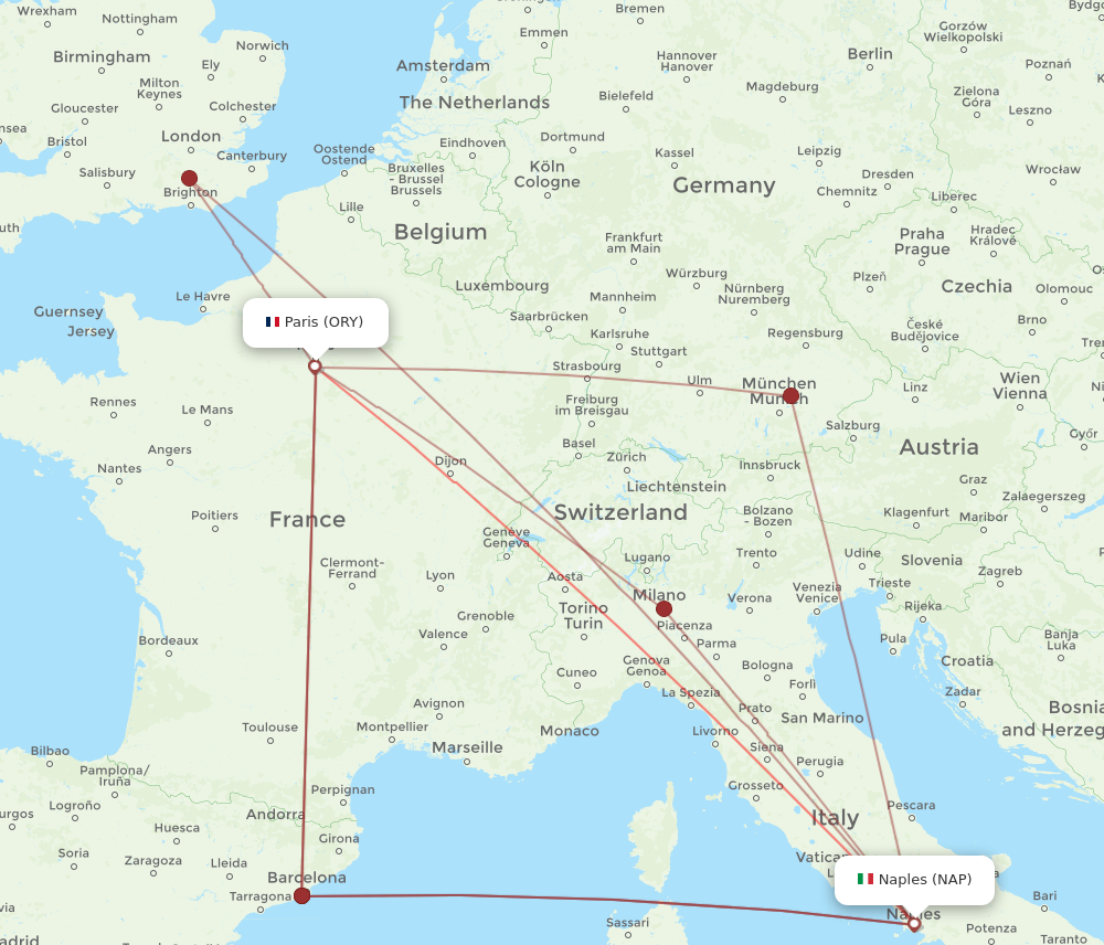 ORY to NAP flights and routes map