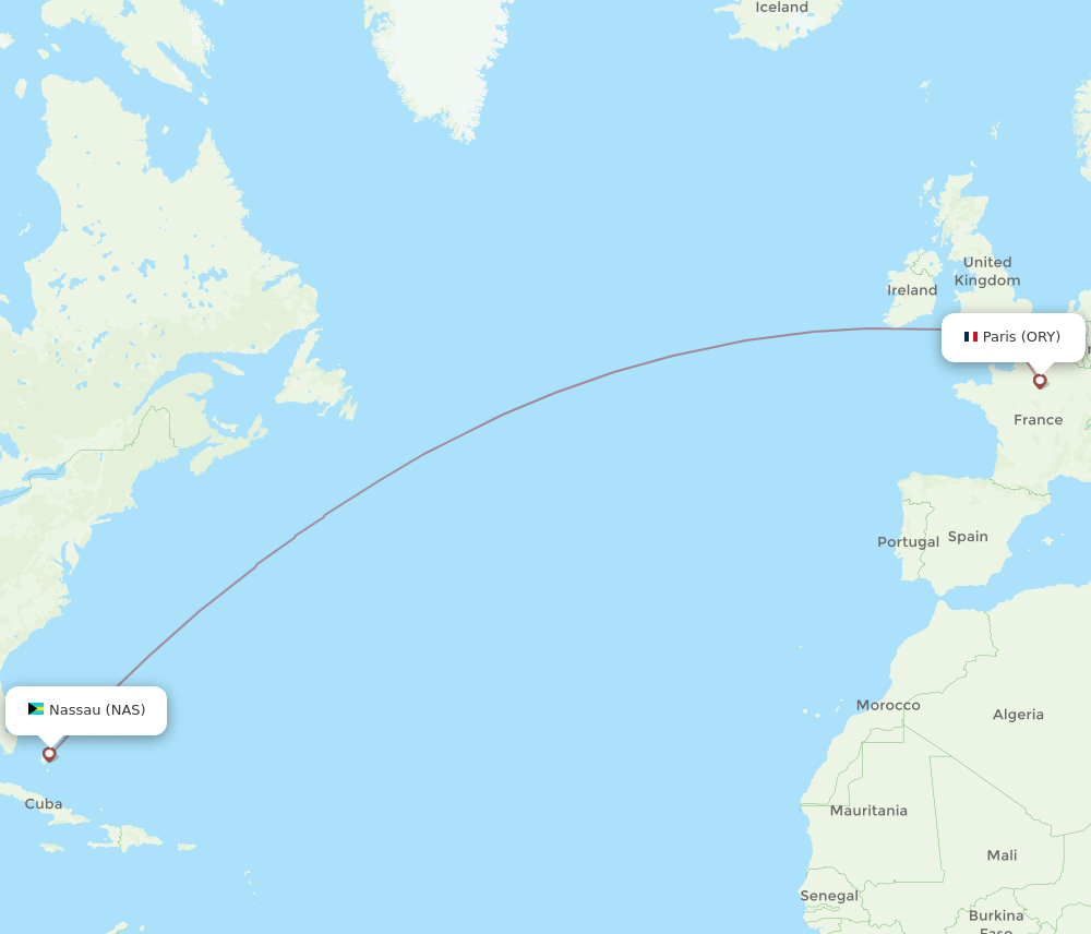 ORY to NAS flights and routes map