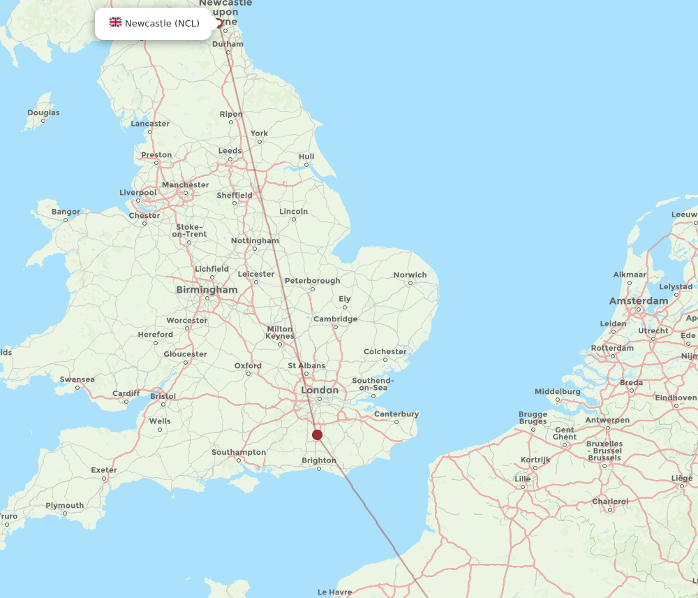 ORY to NCL flights and routes map
