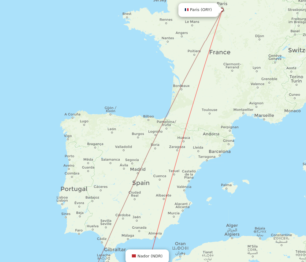 ORY-NDR flight routes