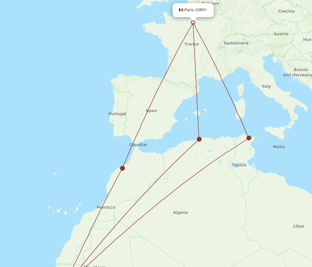 ORY to NKC flights and routes map