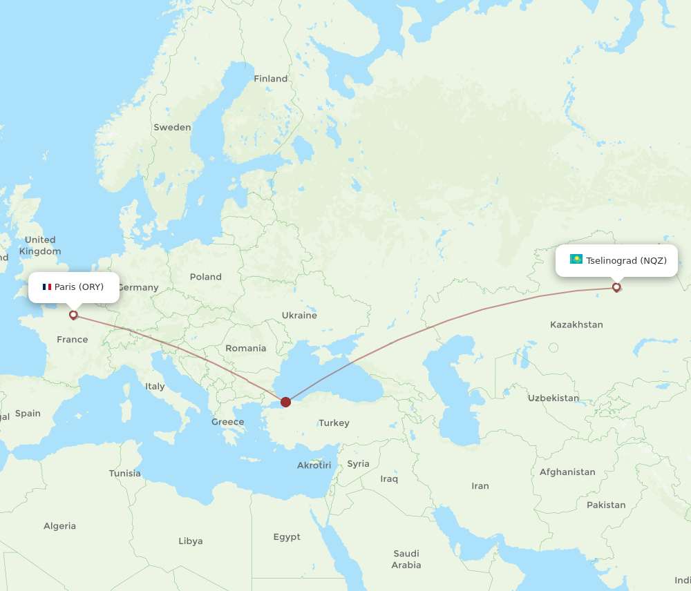 ORY-NQZ flight routes