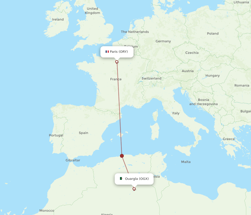 ORY to OGX flights and routes map