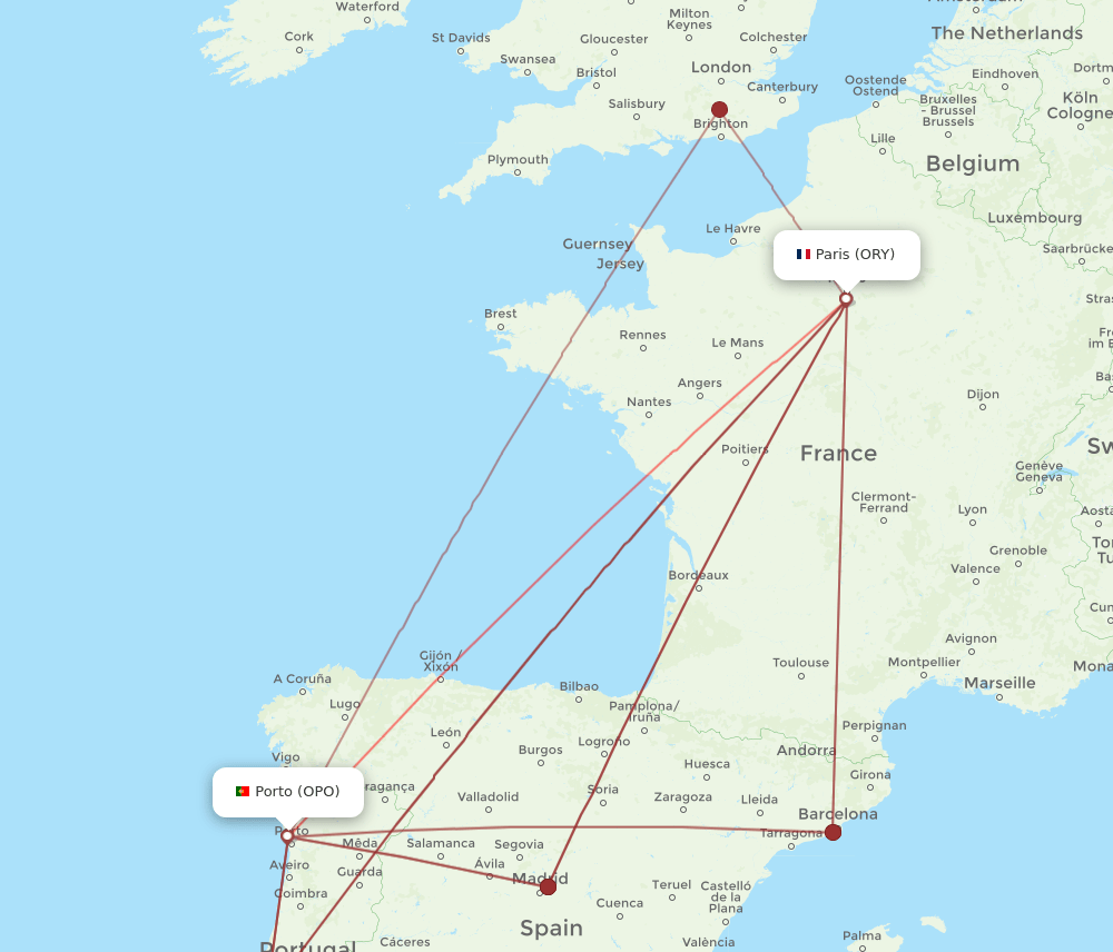 ORY-OPO flight routes