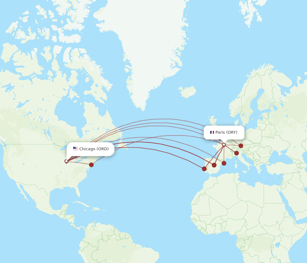ORY to ORD flights and routes map