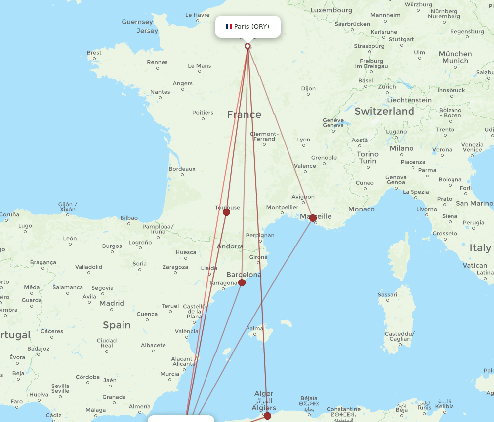 ORY to ORN flights and routes map