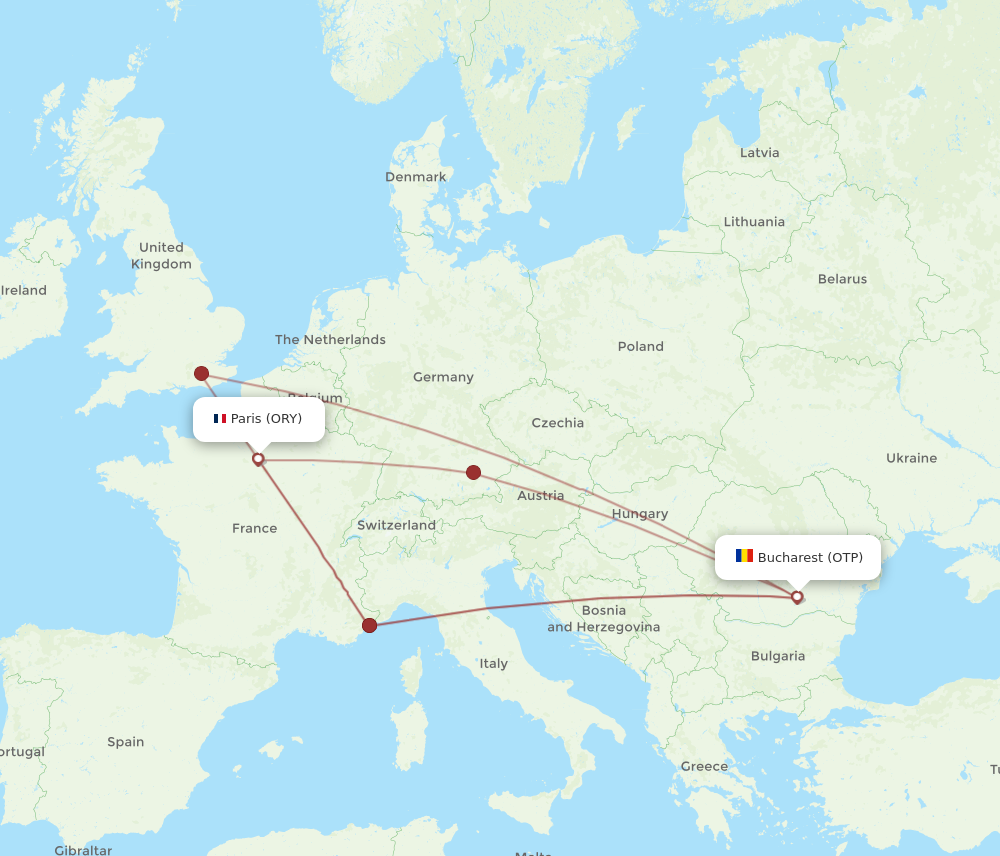 ORY to OTP flights and routes map