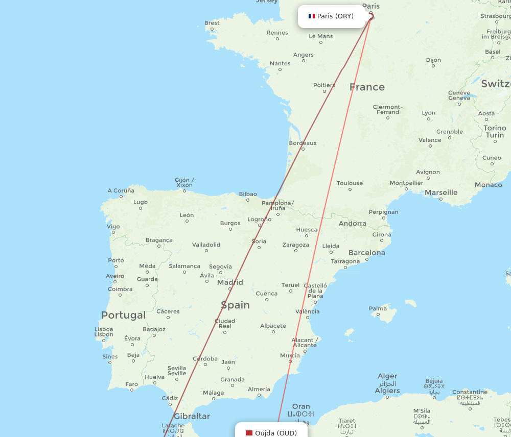 ORY-OUD flight routes