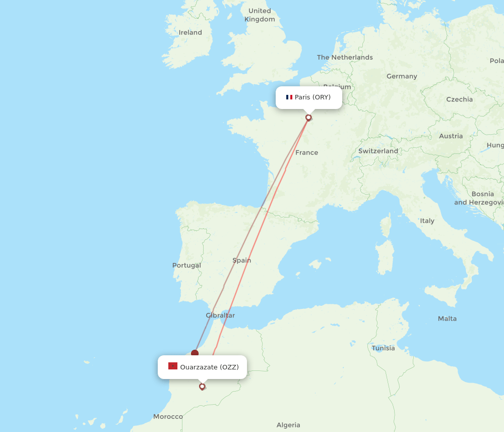 ORY-OZZ flight routes