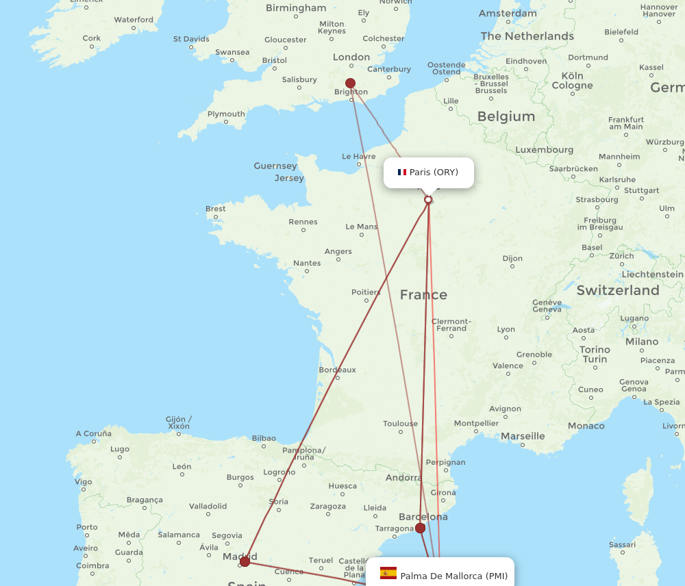 ORY to PMI flights and routes map