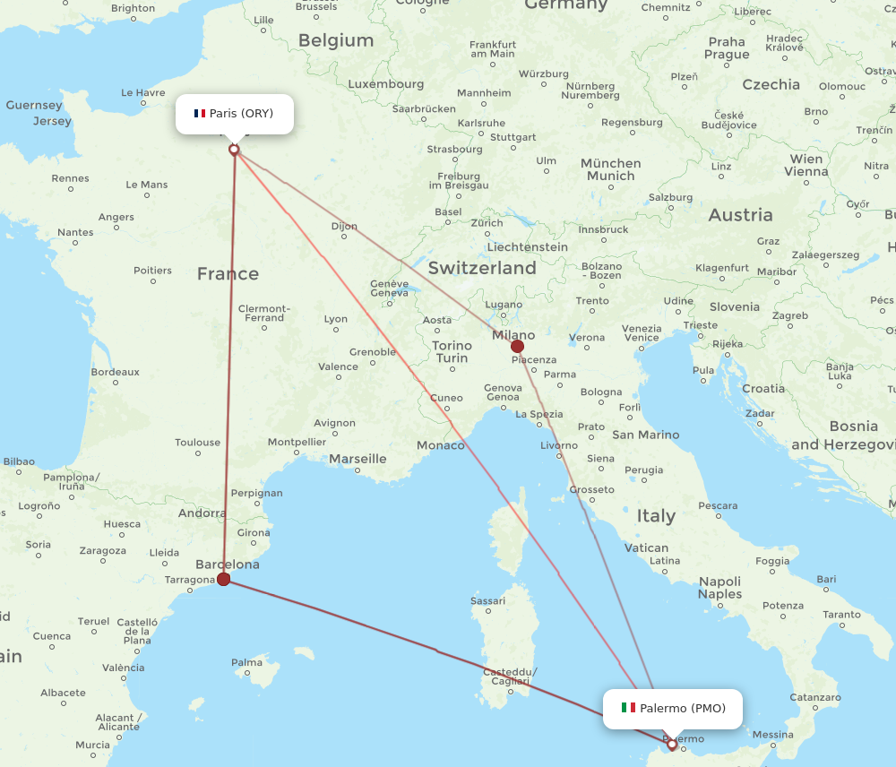 ORY to PMO flights and routes map