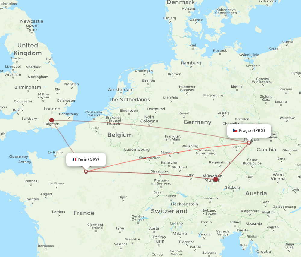 ORY-PRG flight routes