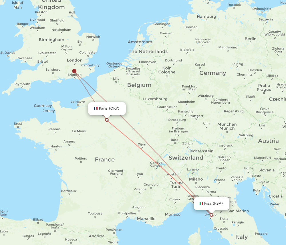 ORY-PSA flight routes