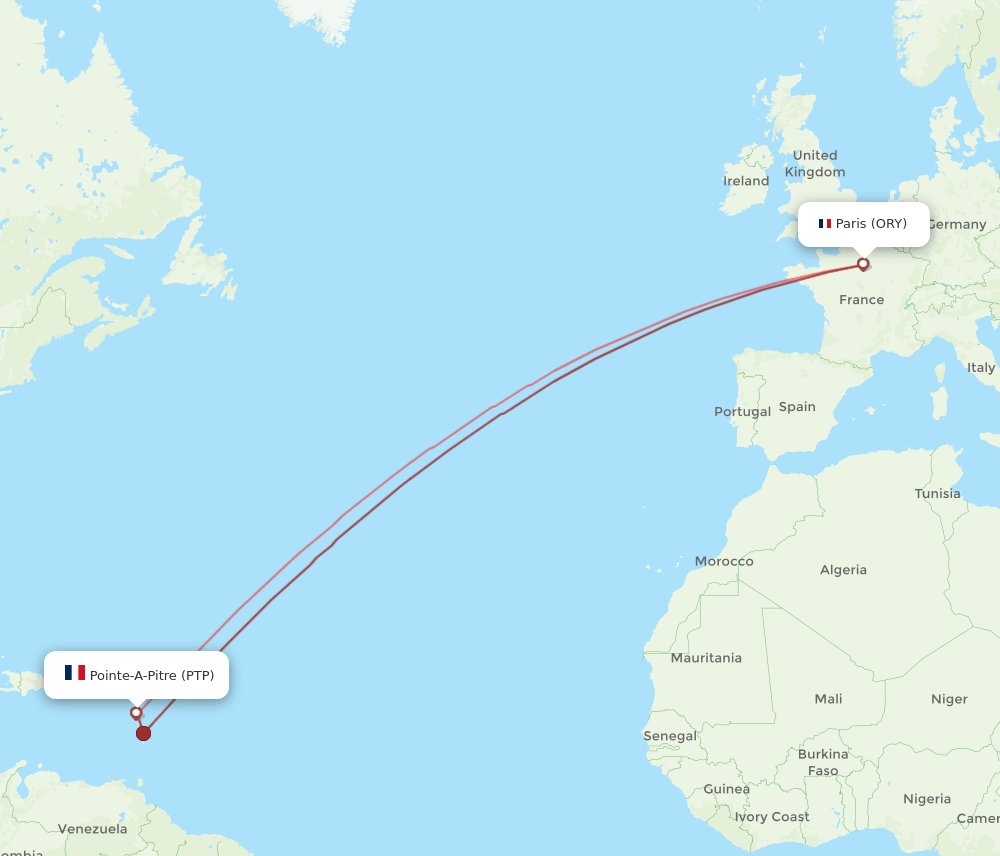 ORY-PTP flight routes