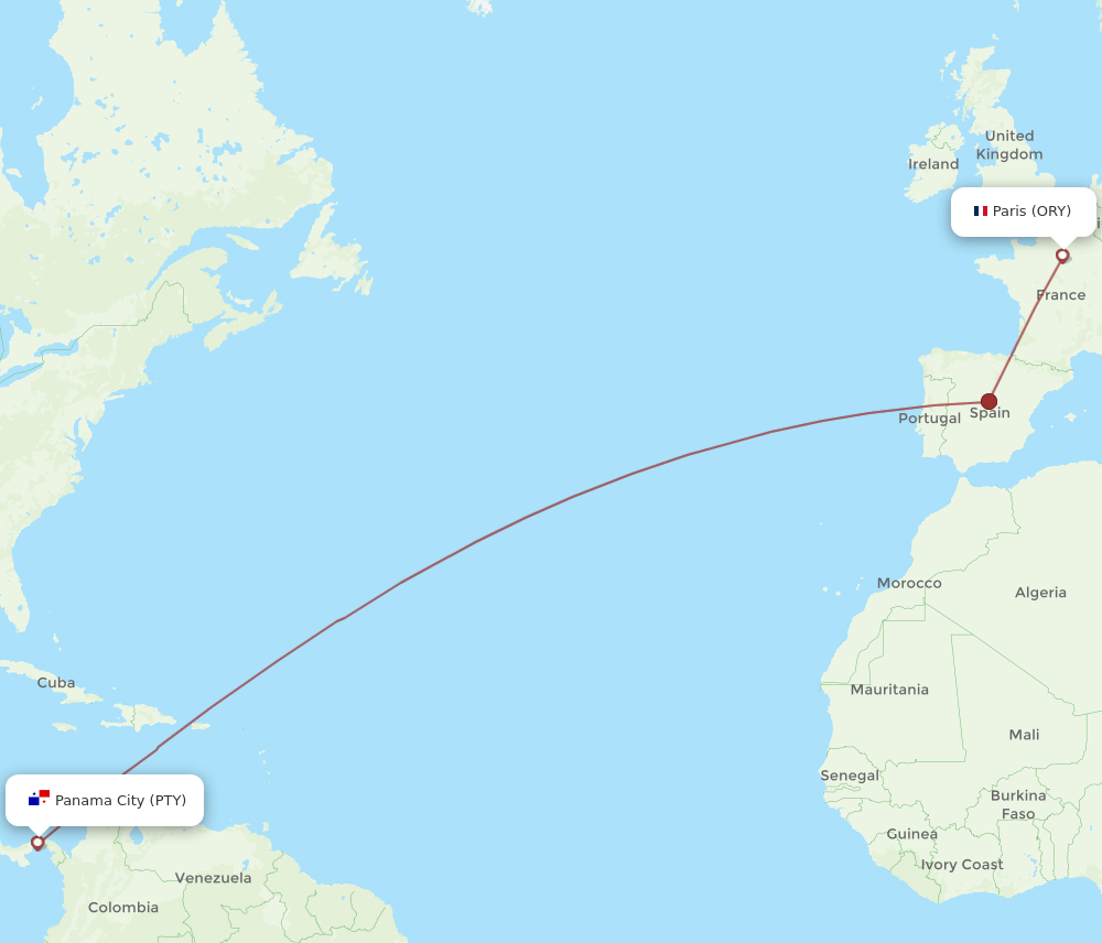 ORY-PTY flight routes