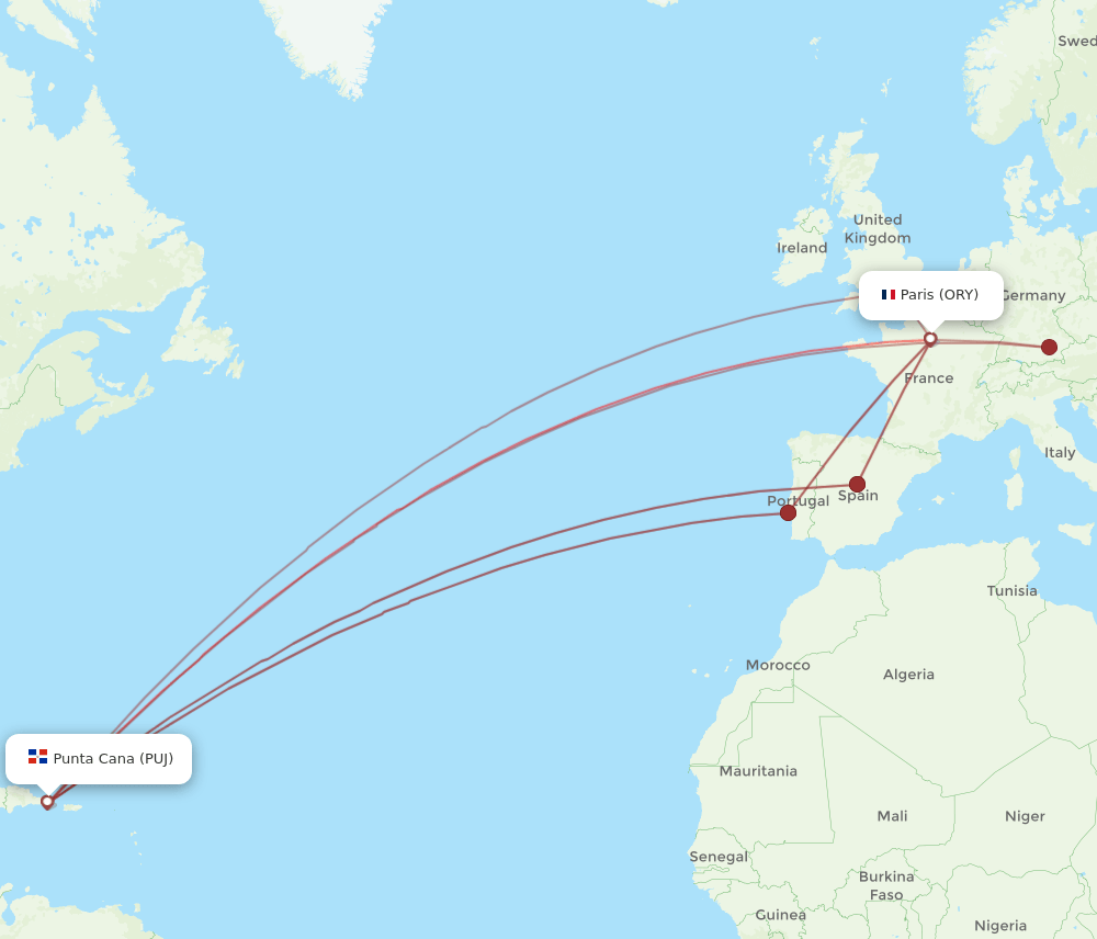 ORY to PUJ flights and routes map