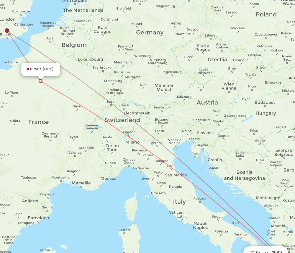 ORY-PVK flight routes