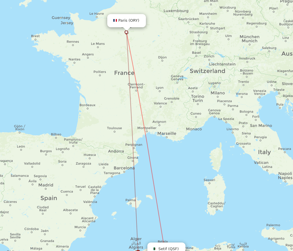 ORY-QSF flight routes
