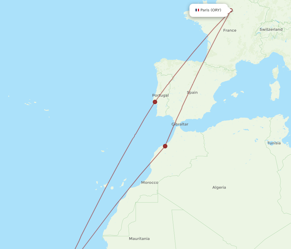 ORY to RAI flights and routes map