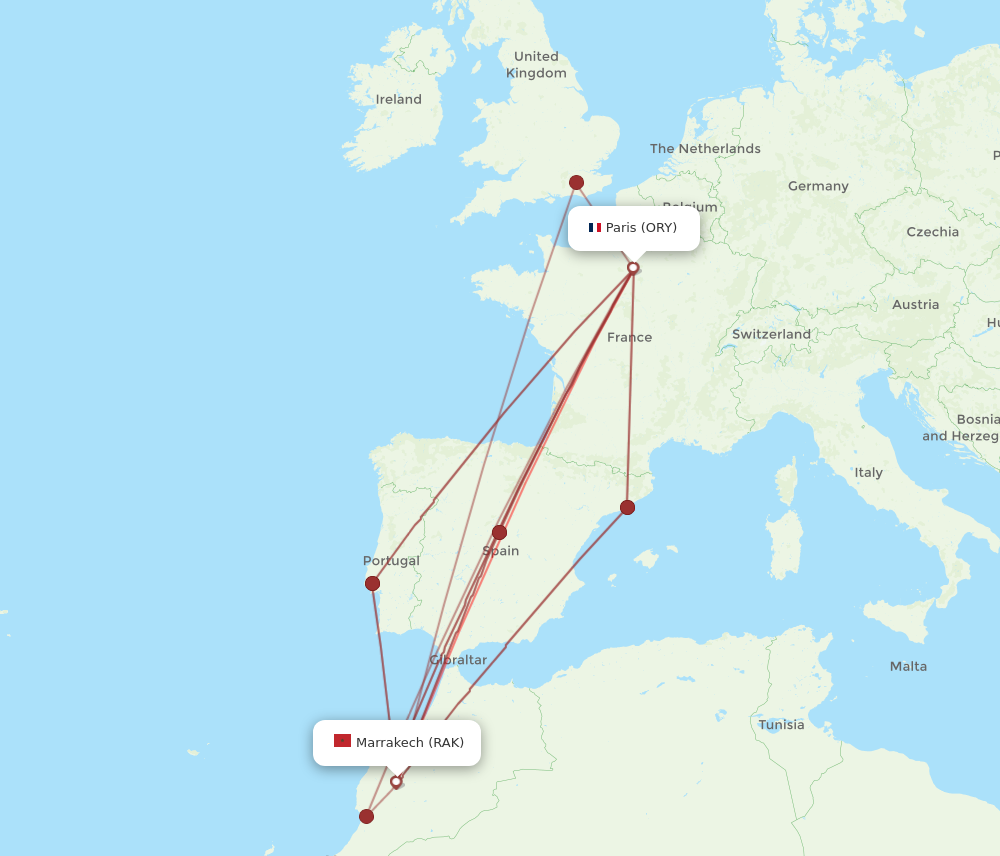 ORY to RAK flights and routes map