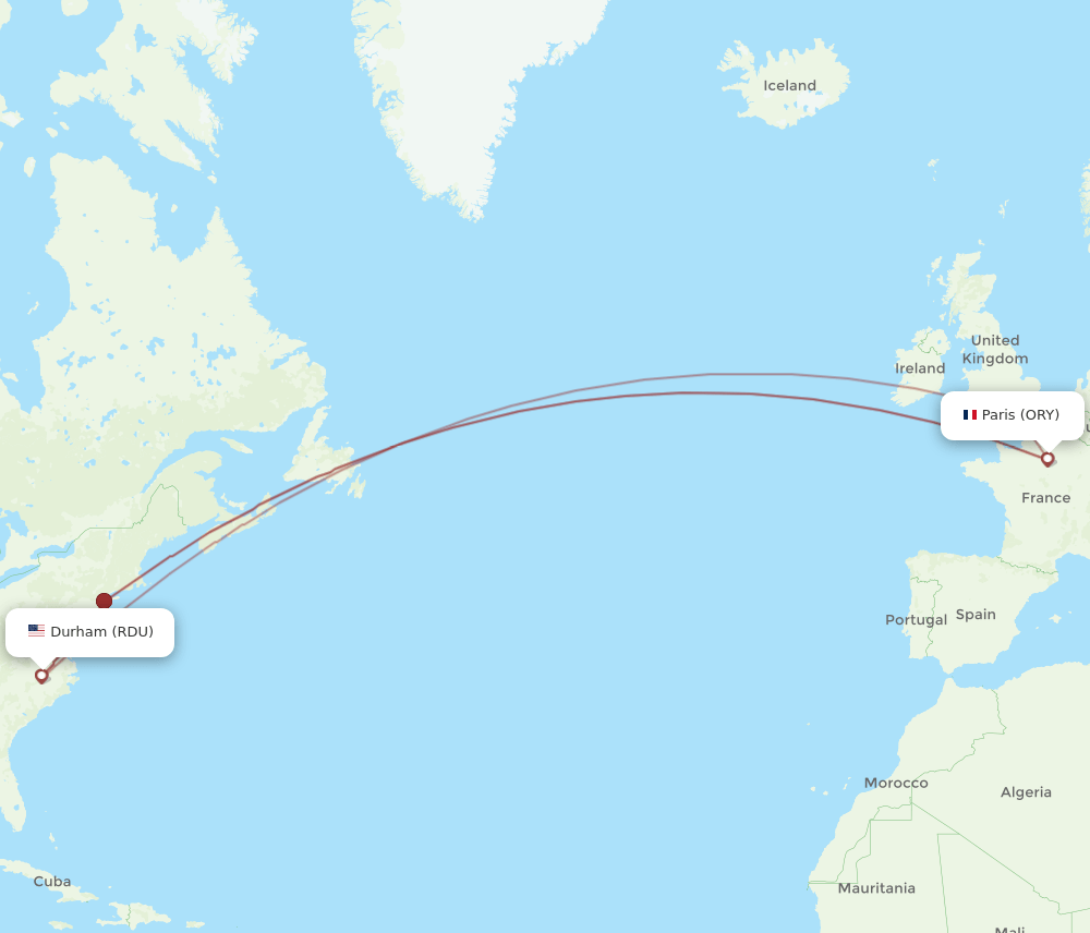 ORY to RDU flights and routes map