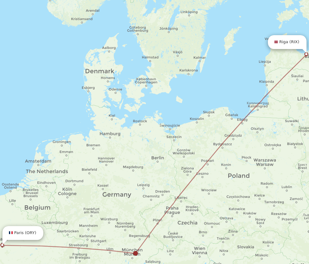 ORY to RIX flights and routes map