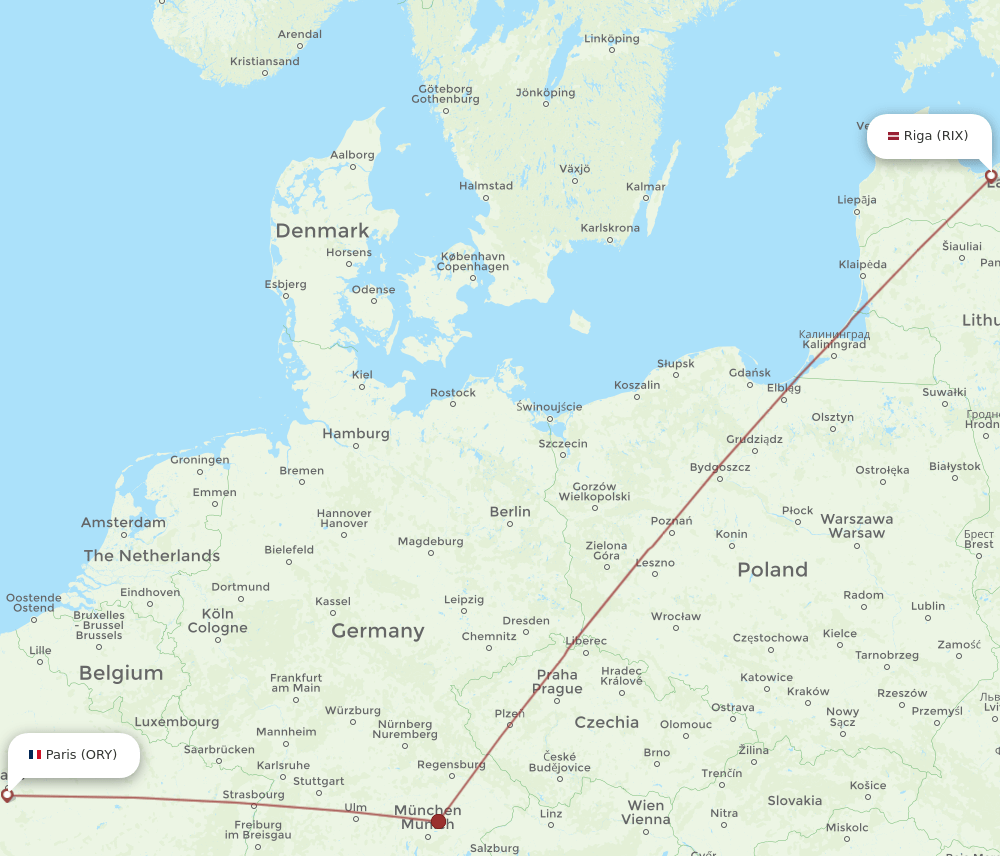 ORY to RIX flights and routes map