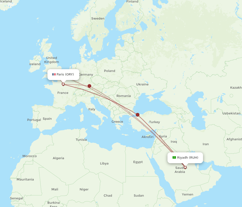 ORY-RUH flight routes